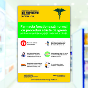 Autocolant geam preventie Covid - 19 farmacie